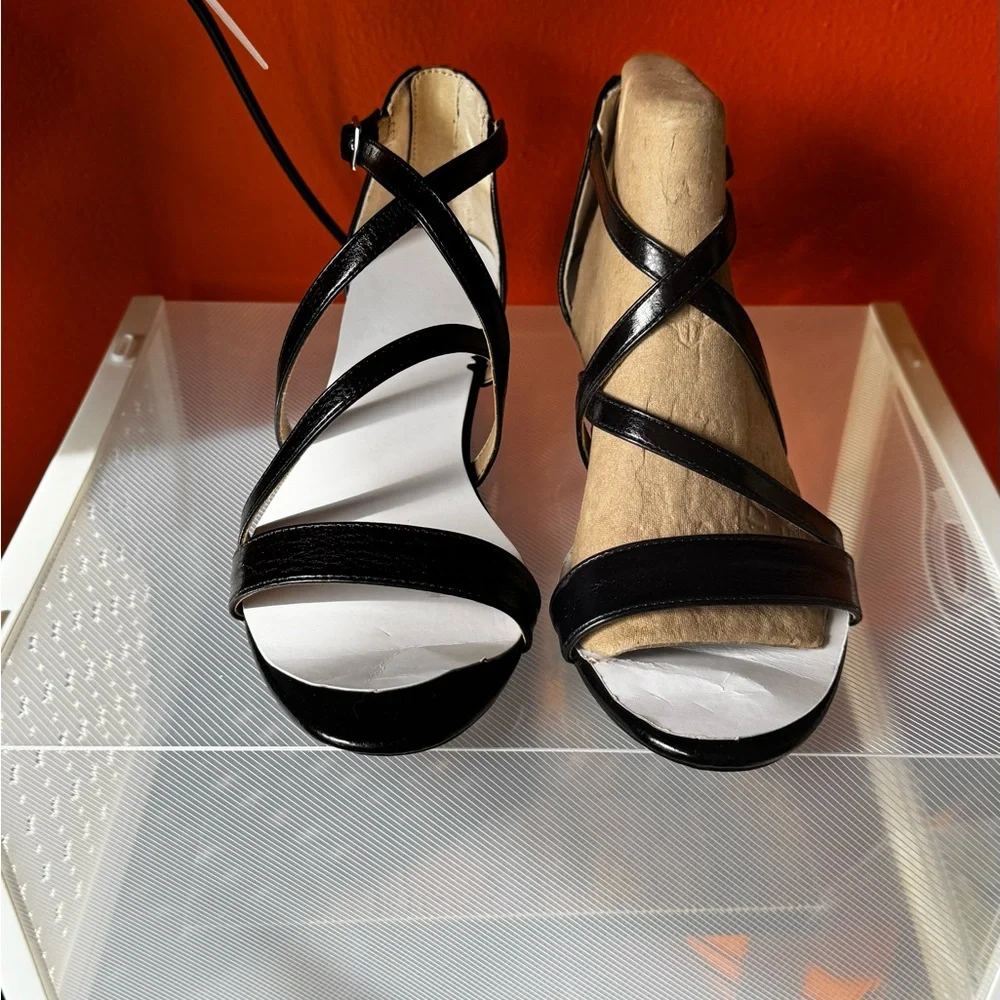 Life Stride Black Strappy Wedge Sandals with Ankle Buckle